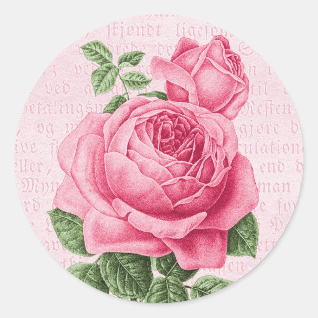 Schöne Vintage Rosa Rosa Runder Aufkleber (Vorderseite)