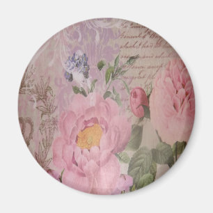 Schöne vintage rosa und blaue Rosen und Blumen Magnet