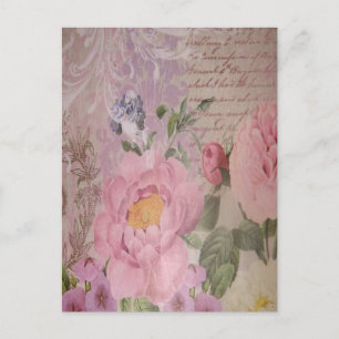Schöne vintage rosa und blaue Rosen und Blumen Postkarte