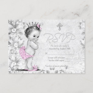 Schöne Vintage Rosa und Graue Taufe UAWG RSVP Karte