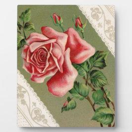 Schöne Vintage Rosa- und Lace-Plaque Fotoplatte