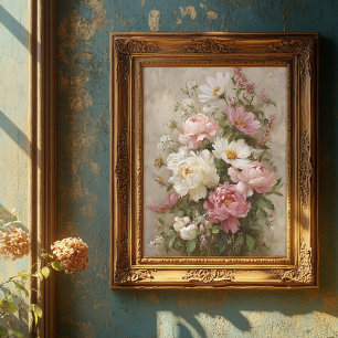 Schöne Vintage-Rosa- und weiße Pfingstrosenstrauß- Poster