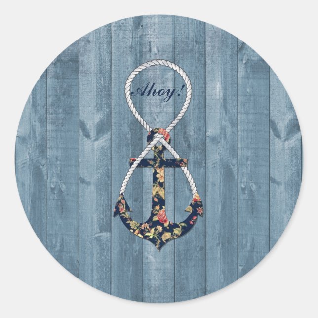 Schöne Vintage Rose Blumenanker Unendlichkeit Runder Aufkleber (Vorderseite)