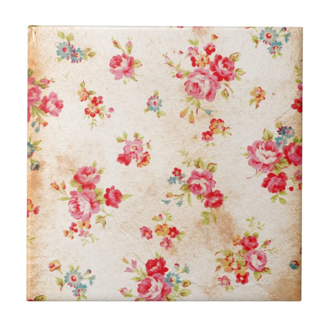 Schöne Vintage Rose und andere Blume Fliese (Vorderseite)