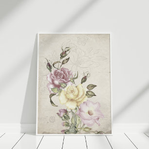 Schöne Vintage-Rosen Poster