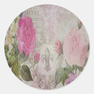 Schöne Vintage-Rosen Schmetterling Fleur de Lis Runder Aufkleber