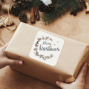 Schöne Vintage Schmetterlinge frohe Weihnachten Quadratischer Aufkleber
