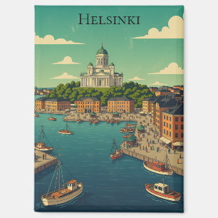 Schöne Vintage-Stadtansicht von Helsinki, Finnland Magnet
