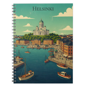 Schöne Vintage-Stadtansicht von Helsinki, Finnland Notizblock