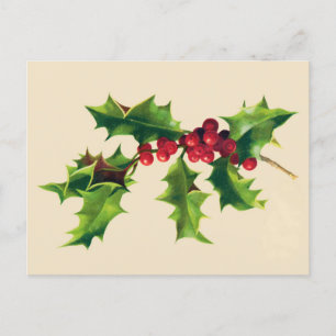 Schöne Vintage-Stechpalmenzweig Feiertagspostkarte