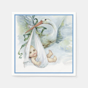 Schöne Vintage-Storch-Baby- Shower für Jungen Serviette