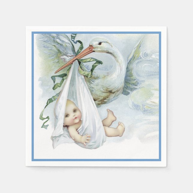 Schöne Vintage Stork Baby Boy Dusche Serviette (Vorderseite)