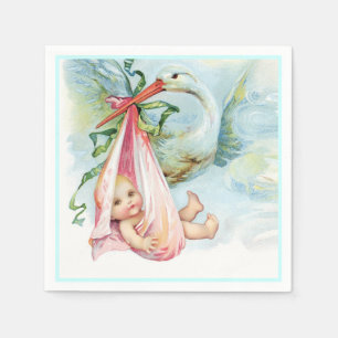 Schöne Vintage Stork Baby Girl Dusche Serviette
