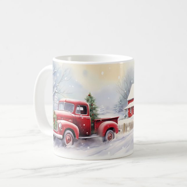 Schöne Vintage Truck Wintery Landschaft Kaffeetasse (Vorderseite Links)
