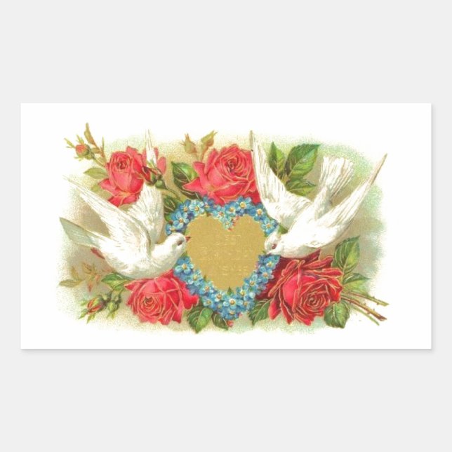 Schöne Vintage Valentinaltöfen und Rose Rechteckiger Aufkleber (Vorderseite)