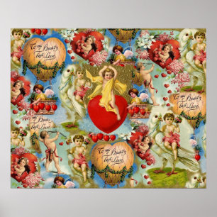 Schöne Vintage Valentine Liebe Cherub Collage Poster