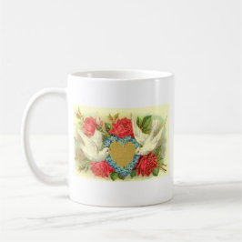 Schöne Vintage Valentine-Tauben u. Rosen Tasse