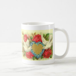 Schöne Vintage Valentine-Tauben u. Rosen Tasse