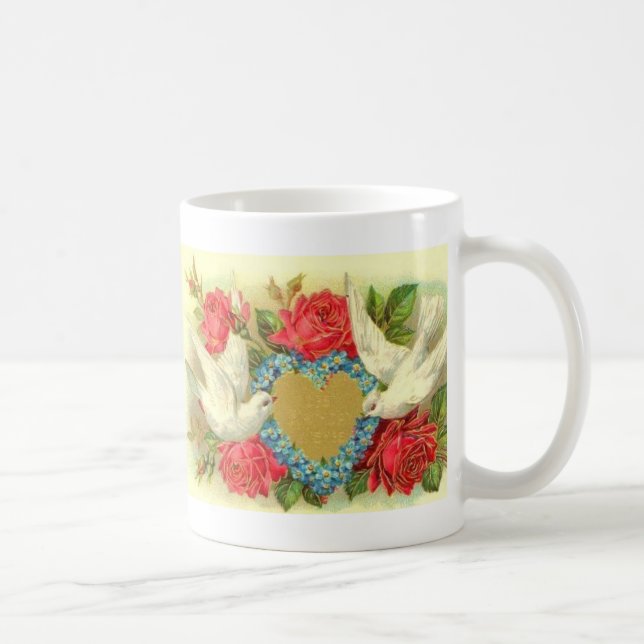 Schöne Vintage Valentine-Tauben u. Rosen Tasse (Rechts)