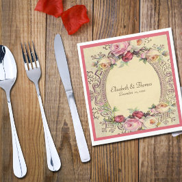 Schöne Vintage Viktorianische Rahmen Rosen Serviette