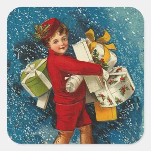 Schöne Vintage-Weihnachts süße Bote LARGE Quadratischer Aufkleber