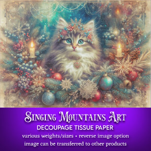 Schöne Vintage-Weihnachtsdekor-Katze-Decoupage Seidenpapier