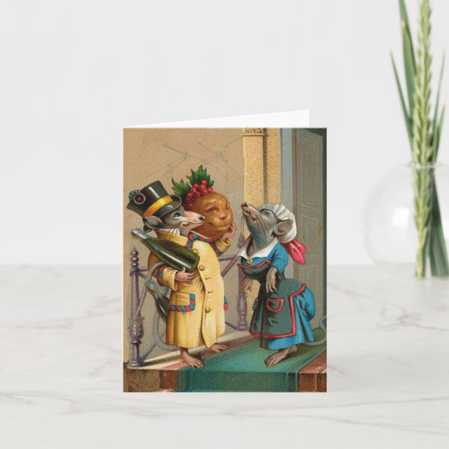 Schöne Vintage Weihnachtsmäuse Maus Karte (Vorderseite)