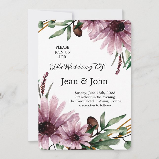 Schöne Violett-Blume Hochzeit Einladung (Vorderseite)