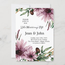 Schöne Violett-Blume Hochzeit Einladung