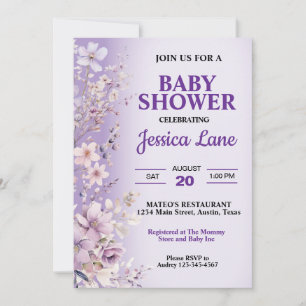 Schöne violette Blumen Babydusche Einladung