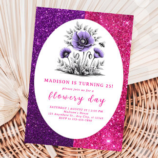 Schöne violette Blumen Geburtstag Einladung