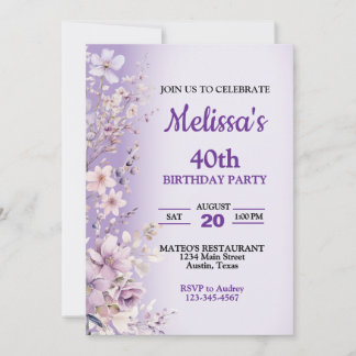 Schöne violette Blumen Geburtstagsparty Einladung