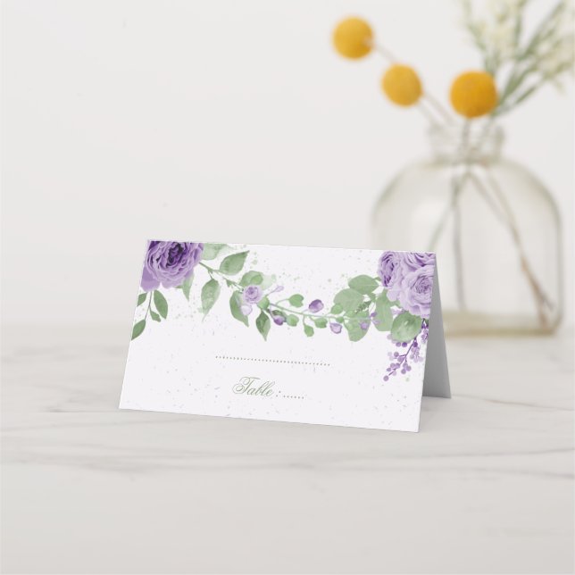 schöne violette Blumen grüne Blätter botanisch Platzkarte (Vorderseite)