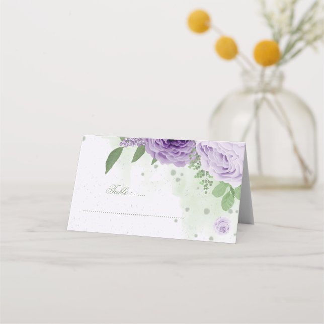 schöne violette Blumen grüne Blätter botanisch Platzkarte (Vorderseite)