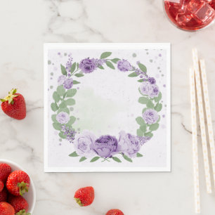 schöne violette Blumen grüne Blätter botanisch Serviette