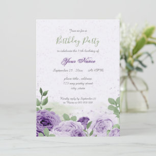 schöne violette Blumen grüne Blätter Geburtstag Einladung