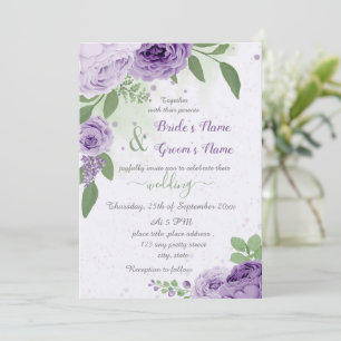 schöne violette Blumen grüne Blätter Hochzeit Einladung