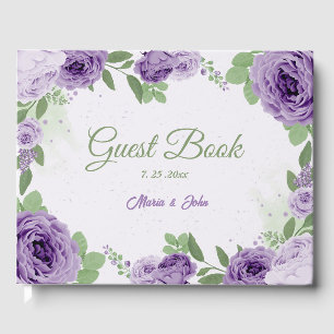 schöne violette Blumen Grüne Hochzeit Gästebuch
