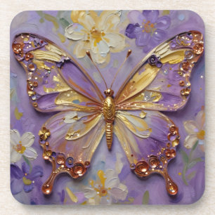 Schöne violette Schmetterlinge und Blumen Getränkeuntersetzer