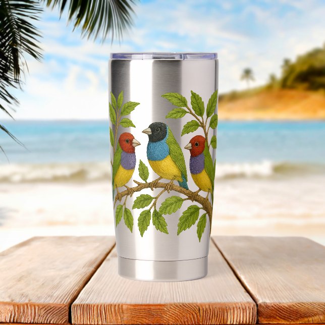 Schöne Vögel auf dem Ast Thermobecher (Strand (gedreht))