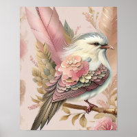 Schöne Vogel Print Pink Elfenbeinfeathers Rose