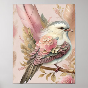 Schöne Vogel Print Pink Elfenbeinfeathers Rose Poster
