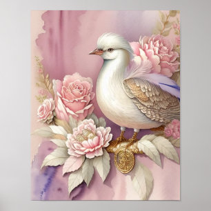Schöne Vogel Print Pink Elfenbeinfeathers Rose Poster