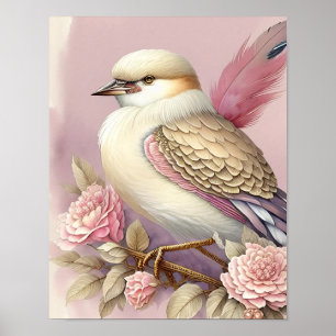 Schöne Vogel Print Pink Elfenbeinfeathers Rose Poster