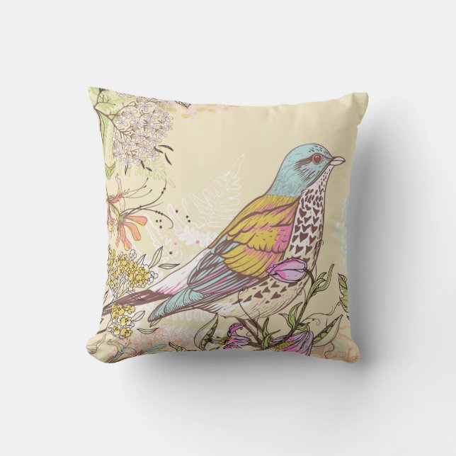 Schöne Vögel und Blume Kissen (Vorderseite)