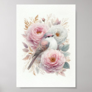 Schöne Vogel- und Rosen-Kunst Poster