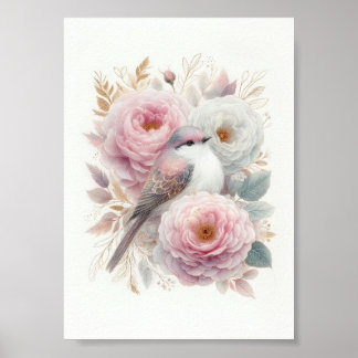 Schöne Vogel- und Rosen-Kunst Poster