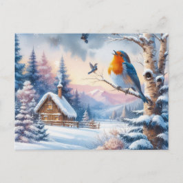 Schöne Vogel- und Winterlandschaft 14 Postkarte