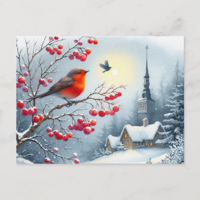 Schöne Vogel- und Winterlandschaft 16 Postkarte (Vorderseite)