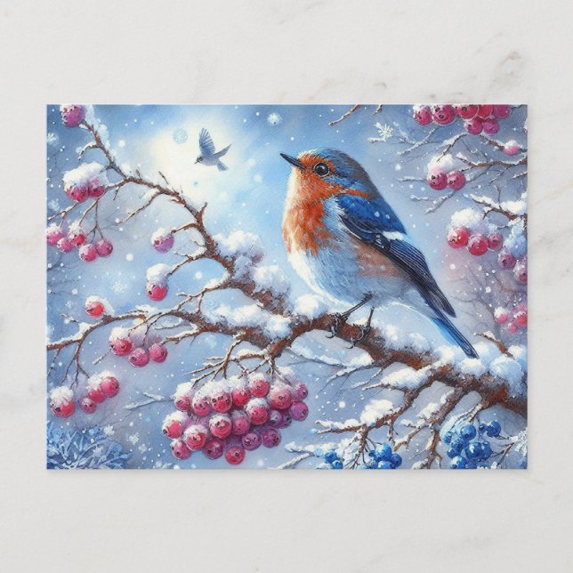 Schöne Vogel- und Winterlandschaft 3 Postkarte (Vorderseite)